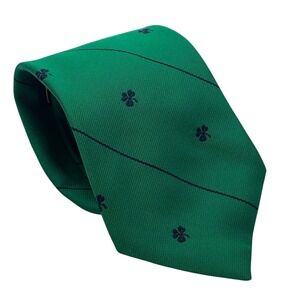 Vtg Alynn Men's Necktie Green Diangonal Stripe Clover St Patrick's Day Irish Tie